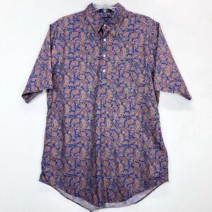 Cremieux Blue Paisley Button Down Shirt Statement Mod Smart Casual Retro Mens L